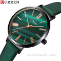 CURREN 9076, relojes de pulsera con encanto para mujer, reloj de cuarzo verde con esfera pequeña de cuero, regalo de lujo para mujer, vestido de novia, reloj para mujer